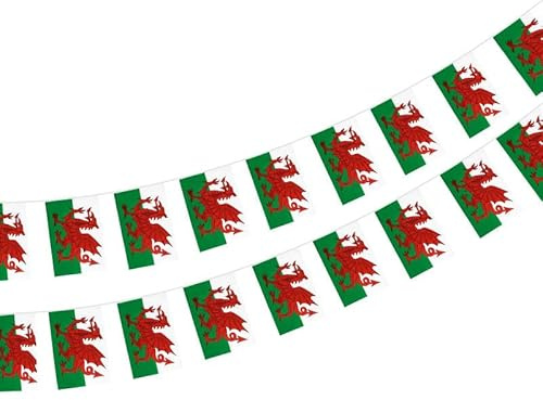 Wales Flagge, 40 Stück Wales Flagge, Wales Girlande, 11,4 m, Wales Flagge, Flagge 14 x 21 cm für Bar-Dekorationen