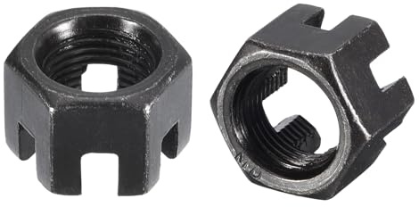 Awclub Tuercas hexagonales ranuradas con rosca fina, M24 x 2 mm, GB58, tuercas hexagonales de acero al carbono, color negro, paquete de 2