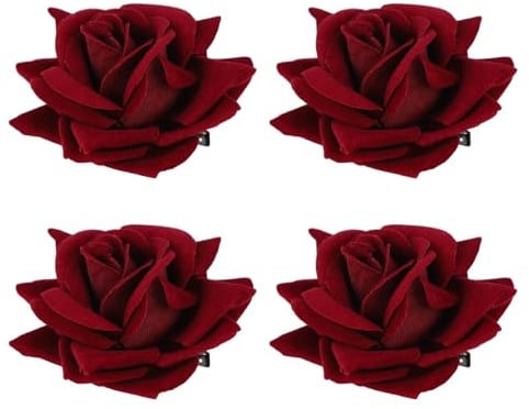 Burgundy Rose Hair Clips 4 Gothic Hair Clips Vintage Flower Hairpin Flower Brooch Fascinator for Dancer Lady Women Wedding Party Valentine's Mother Day