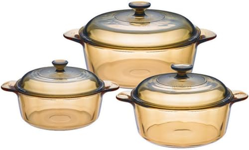 Visions Set di 6 pentole Versa in vetro Pyroceram con coperchi in vetro, 1,25 l, 2,25 l, 3,25 l, marrone
