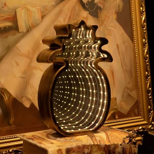 SHANJIA 3D Spiegel Nachtlicht Infinity Mirror Tunnel Light, LED Nachtlicht 3D Spiegel Tunnel Weihnachten Licht für Nat Party Dekoration (Ananas)