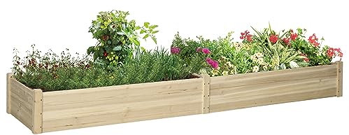 Outsunny Letto per Orto Rialzato, Cassone per Orto in Legno di Abete con Fondo Aperto e 2 Sezioni Interne Separate, 244x61,5x27cm