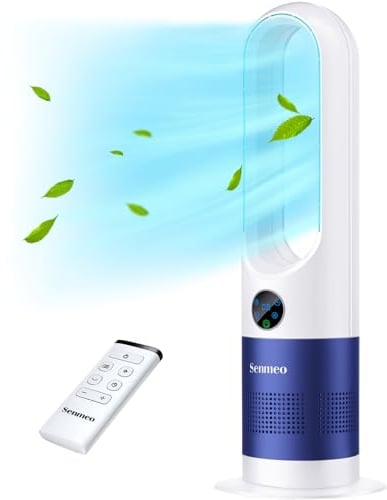 Senmeo Ventilateur Sans Pale, Ventilateur Colonne Silencieux, 8 Vitesses, Oscillation 90°, Minuterie 9 Heures, Grand Affichage LED, Ventilateur Tour pour Chambre à Coucher, Cuisine, Bureau