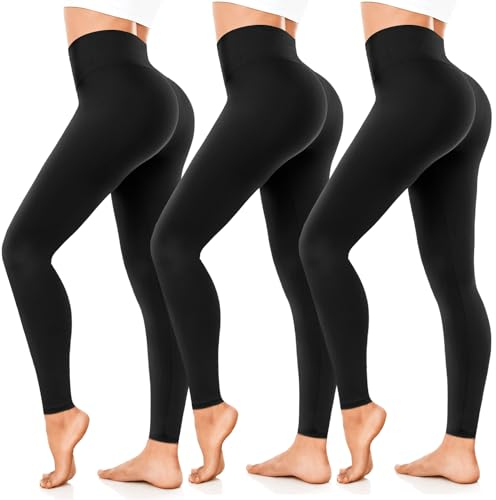 FuelMeFoot 3er Pack Leggings Damen High Waisted Leggins Blickdicht Bauchkontrolle Elastische Sportleggings Workout Yoga Gym.3 Pack-Schwarz/Schwarz/Schwarz S/M
