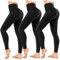 FuelMeFoot 3er Pack Leggings Damen High Waisted Leggins Blickdicht Bauchkontrolle Elastische Sportleggings Workout Yoga Gym.3 Pack-Schwarz/Schwarz/Schwarz S/M