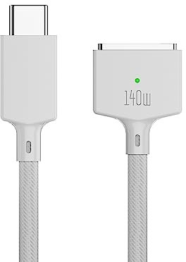 SlimQ USB-C Compatible with Magnetic 3 Charging Cable Compatible with MacBook Air (M2 chip, 2022) MacBook Pro (14-inch 16-inch, 2021 2023), Type-C 140W Fast Charging Cord (White, 2m/6.6ft)