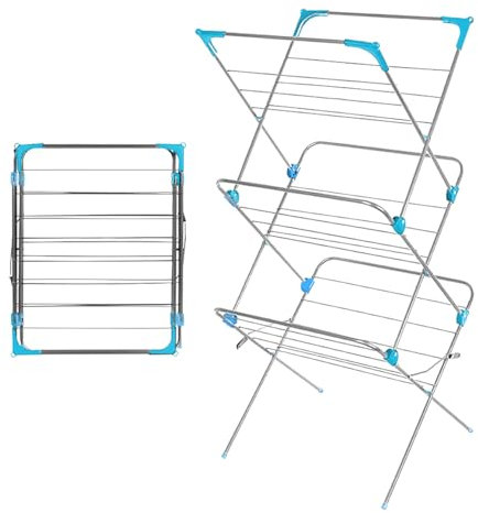 1ABOVE Premium Quality, Alloy Steel 3 Tier Clothes Airer Dryer Laundry Drying Washing Line Horse Indoor Outdoor Towel Rack-15m Drying Space- Non-Slip Feet and Corner spaces for Hangers