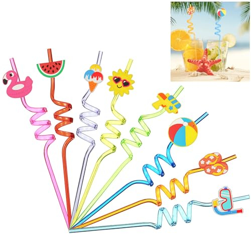 Lockige Kunststoff Strohhalm, 8 Stück Strohhalm Plastik, Lockige Buntes Strohhalm, Sommer Hawaii Poolparty Strohhalme, Wiederverwendbare Trinkhalme Neuheit, 8 Farben, Für Geburtstagsfeiern