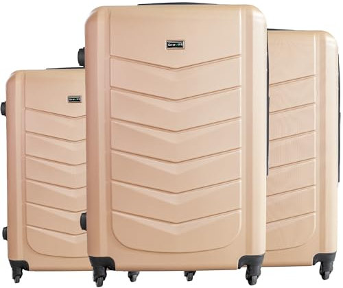 Gravitt Hartschalen-Koffer | Set 3 Stück : S-M-L | Trolley Koffer | Rollkoffer Reisekoffer | Handgepäck | 4 Rollen | ABS Material | Farbe : Beige | Inklusive Kofferwaage