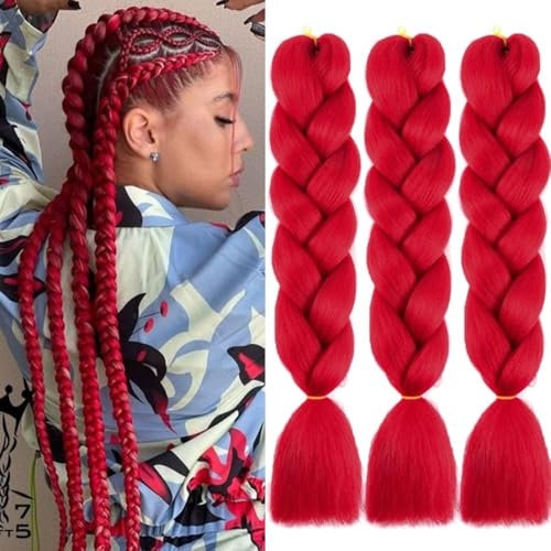 Pelo Para Trenzas Africanas 24 3 Piezas/Lote Rojo Color for Mujer Para Trenzas Pelo Sintetico Postizo Para Trenzas for Los NiñOs and NiñA Red Colors Braiding Hair Extensiones Trenzas
