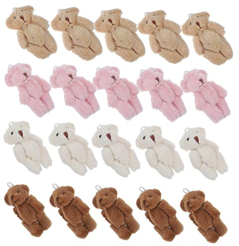 Kleiner Bären Plüschtiere 6cm 20 Stück mit Schlüsselanhänger | Plüsch und Pp Baumwolle, Rosa Weiß Braun Hellbraun, für Selbstgemacht und Geschenktaschen