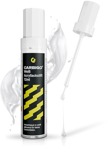 Carbigo® Premium Lackstift Weiß Glänzend [12ml] - Made in Germany - Auto Lackstift Weiß gegen Kratzer und Steinschläge - Lackstift Auto Starke Deckkraft Dickflüssig