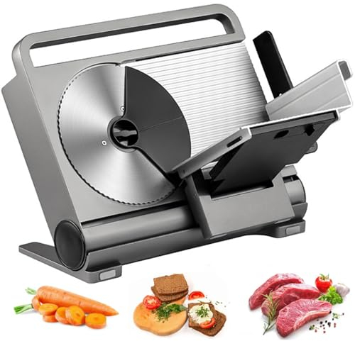 200w Foldable Meat Slicer | Electric Deli Food Slicer | Stainless Steel Blades, Cheese Fruit Vegetable Bread Cutter, 1-15mm Adjustable Knob for Thickness, Child Lock Protection,Silver