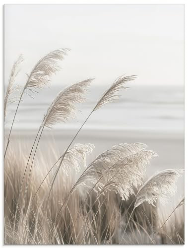 ARTland Wanddeko Glasbilder Wandbild Glas Bild 60x80 cm Pflanzen natural elements Gräser Pampasgras Strand Boho Deko U5GO
