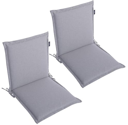 LILENO HOME Gartenstuhl Auflagen als [2er Set - Niedriglehner] in Silber - Bequeme Liegen als Sitzauflagen für Gartenmöbel - Stuhlkissen für Gartenstühle und Klappstühle Malt