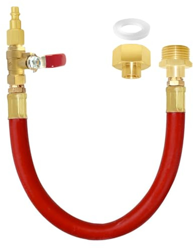 Joywayus Winterize Ausblasadapterschlauch-Set, Luftschnellanschluss auf 1,9 | Messing Kugelhahn Armatur 30cm Gummischlauch