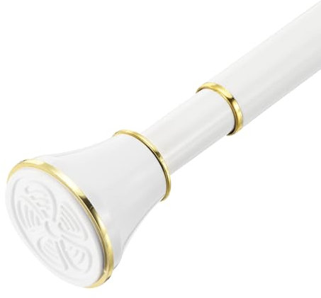 sourcing map Spring Tension Curtain Rod Adjustable 35.5-63 Inch 1 Dia No Drilling Tension Shower Curtain Rod Non-Slip Stainless Steel Rod for Curtain Doorway Closet Wardrobe, White Gold