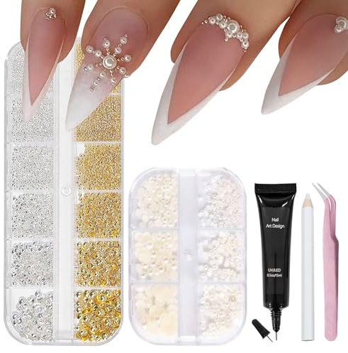 AstraGlam Kit de nail art de luxe - Perles élégantes et strass pour des designs créatifs d'ongles - Avec colle à ongles et outils de précision - Cadeau pour les amateurs de nail art