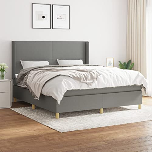 Willood Boxspringbett mit Matratze Polsterbett mit Lattenrost Kopfteil mit Ohren Verstellbare Höhe Dunkelgrau 180 x 200 cm-Schlichtes Design