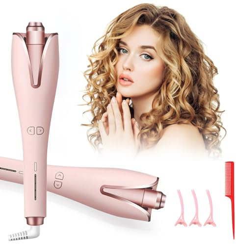 Automatischer Lockenstäbe|Automatic Curling Iron|LuLuanping Lockenstab Automatisch with Keratin & Negative Ion Coating|4 Einstellbare Temperaturen|Schnelles Aufheizen|Langanhaltende Frisur (Rosa)