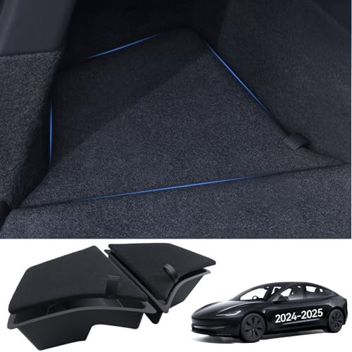 LANTU Kofferraum Organizer 2 Pcs für Tesla Model 3 2024-2025 TPE Kofferraum Aufbewahrungsbox mit Beflockung Deckel Wasserdicht und rutschfest Tesla Model 3 Highland Zubehör (Schwarz)