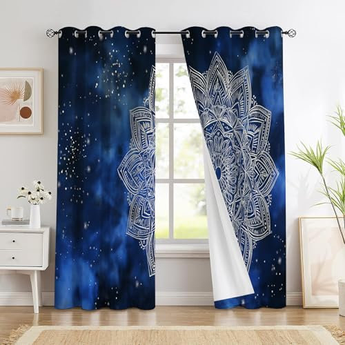GSAEIMCT Vorhänge Mandala Muster 2er Set, H 175 x B 140 Sternen-Mandala Thermovorhang Kälteschutz Schlaufenvorhang Verdunkelung Gardinen Blickdicht Schlafzimmer Wohnzimmer