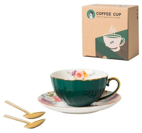 xbiez Juego de tazas de té de porcelana china con diseño de flores vintage, juego de taza de té y platillo con patrón de flores para uso en oficina y cafetería