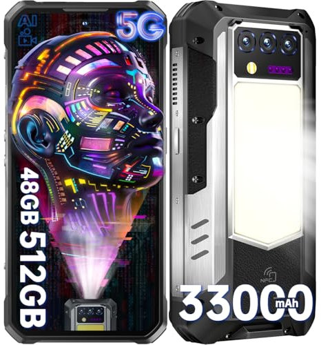OUKITEL WP100 TITAN Rugged Smartphone 5G - 33000mAh 66W Battery, Android 14 Phone 512GB ROM+48GB RAM, 200MP+32MP Camera, 6.8 FHD 120Hz Display, Built-in Projector & Camping Light 1200LM,OTG/NFC/GPS