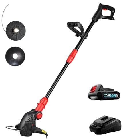 20V Tagliabordi a Batteria, stelo in Alluminio regolabile, Rasaerba Elettrico da Giardino, Diametro Taglio 23 cm e filo da 1.6 mm - 1 Batteria Inclusa