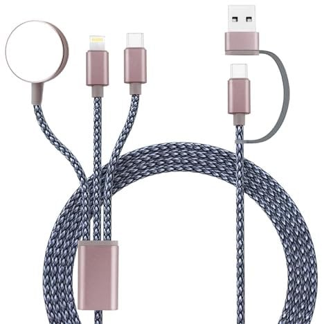 GCNWW 3 in 2 for Apple Watch Charger Cable – 4FT Nylon Braided Fast Charging for iWatch Charger Ultra/SE/9/8/7/6/5/4/3/2/1 & iPhone 15/14/13/12/11– Multi Chargers Cable