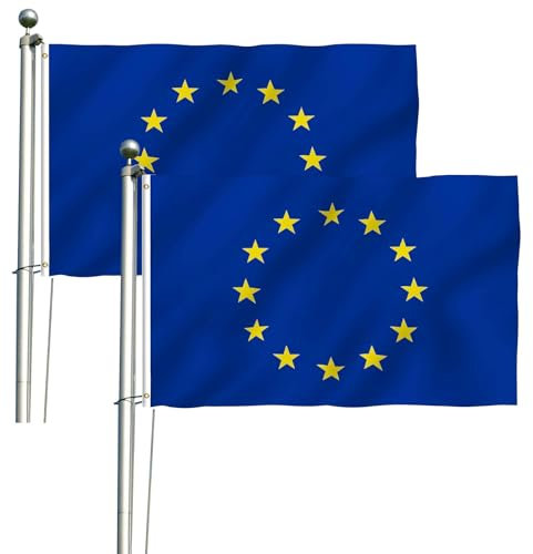 Bandera de Europa 90 x 150 cm,2 PCS Bandera Union Europea,Bandera UE 3ft x 5ft,resistente a la intemperie con 2 ojales de metal