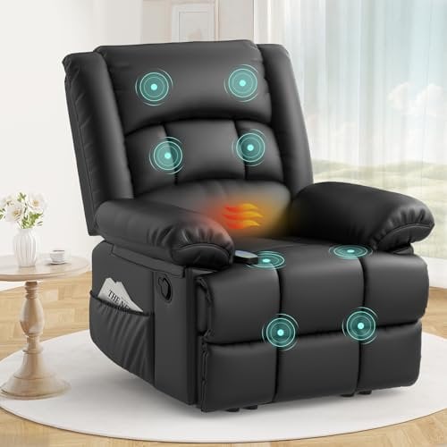 sisolos Recliner Armchair for Adults, Recliner Chair with Massage & Heat, Padded Armrest Adjustable Legrest Backrest, Manual Lazy Boy Reclining Chair for Living Room Sofa Chair with 2 Side Pockets