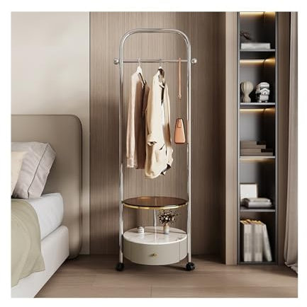 Gray Apricot Hat Stand & Coat Rack - Floor-Standing Movable Hanger with Shelves for Bedroom Living Room & Hall Tree - Stylish Bedside Storage Solution