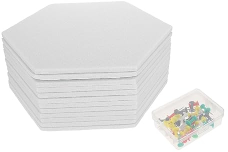 TOGEVAL 12 Stück Sechseckige Schalldämmmatten Weiß Aus Schallabsorbierendem Filz Mit Reißzwecken Wand Und Deckenpaneele Für Studioumgebung Heimstudio Und Büro