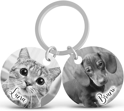 Meinearmbänder Personalisierter Haustier Schlüsselanhänger mit Foto | Individueller Hunde- & Katzenanhänger | Gravur Schlüsselanhänger mit Bild & Text | Einzigartiges Geschenk für Tierliebhaber