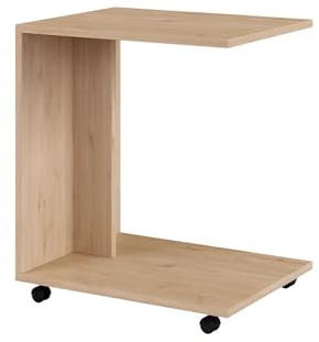 FWStyle Natural Oak Mobile Sofa End Laptop Table – Under Sofa Side Table on Wheels, Scratch Resistant Finish, Small Modern Coffee & Snack Table for Living Room