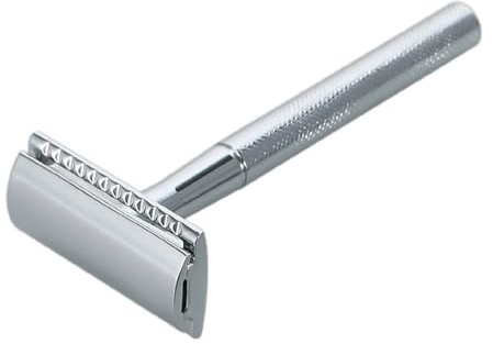 Aumotop Doppelschneidiger Rasierer aus Edelstahl, Premium-Sicherheitsrasierer aus Metall für Hotelreisen, Rutschfest, Schwarz (Silber)