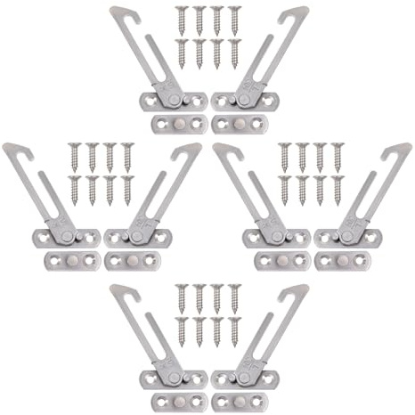 ANDRESLAD Lot de 8 sets de Limiteurs D’Ouverture de Fenêtre en Acier Inoxydable Dispositif de Sécurité Réglable pour Fenêtres à Battants Compas de Ventilation Compatible Gaucher et