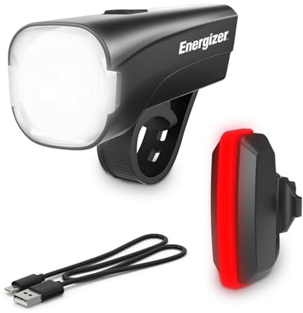 Energizer Bike Lights Front and Back Rechargeable 100 Lumens Set, USB Bike Lights, Waterproof LED Front & Rear for Night Riding
