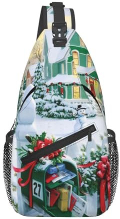 WZYCWB Men's Christmas mailbox and gifts Print Crossbody Sling Bag - Casual Shoulder Backpack with Adjustable Strap for Running, Hiking & Daily Commutes