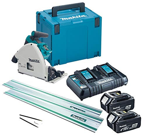 Makita DSP600PT2 36v Twin 18v Brushless Plunge Cut Circular Saw 2X Guide Rails