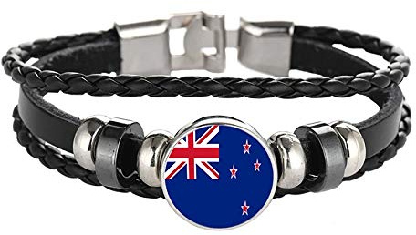 Wedarego Neuseeland Flagge geflochtenes Armband Leder Kette Kristall Armband Souvenir, Mode handgefertigte Armband für Mann & Frau besonderes Tagesgeschenk