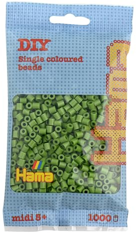 Hama Perlen 207-84 Bügelperlen Beutel mit ca. 1.000 Midi Bastelperlen mit Durchmesser 5 mm in Olivgrün, kreativer Bastelspaß für Groß und Klein