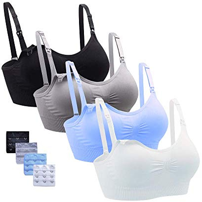 Cimary Reggiseno per Allattamento, Senza Ferretto, Pettorina Rimovibile, Fibbia di Prolunga, Supporto per Allattamento, 3-4 Pezzi