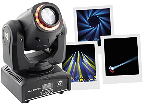 BoomToneDJ Maxi Spot 30 Tête mobile LED RGB 30W Lyre spot pour soirée Disco DJ Eclairage de scène Spot DMX Automatique Détection musicale. Lumière 7 gobos Shake Stroboscope pour bar, Club, mariage.