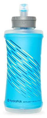 Hydrapak SkyFlask 500ml - Lightweight Collapsible Handheld Running Water Bottle Soft Flask - (500 ml/17 oz) - Adjustable Handstrap, Spill-Proof Cap, Malibu Blue