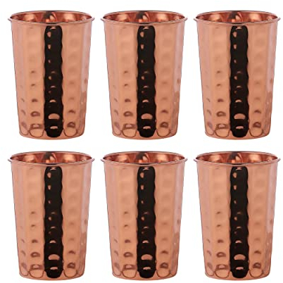 HealthGoodsIn - Set di 6 bicchieri in rame puro martellato | Capacità 350 ml (11,8 US Fluid Oncia)