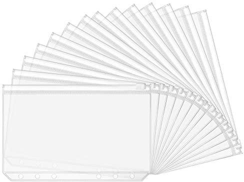 A6 Binder Taschen, 15 Stück 6 Löcher Bindertaschen Reißverschluss Wasserdicht Loseblatt Beutel Budget Binder für Notizbuch Ringordner Binder Planer Loseblattbeutel