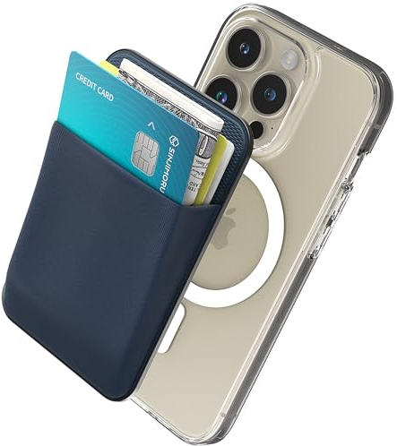 Sinjimoru [2022 Updated iPhone 14 Basic Magnetic Wallet for Apple Magsafe, Stretchy Fabric Cell Phone Card Holder for Back of Phone for iPhone 12, 13 & 14 Series. M-Basic Navy