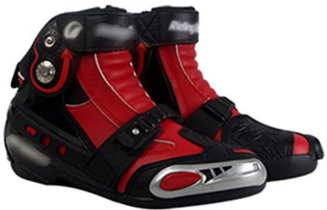 Thaoxl Stivali da motociclista, stivali da uomo in pelle in microfibra, per scarpe protettive da motocross, sport da corsa, da corsa (Color : Red, Size : 40 EU)